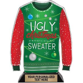 Ugly Christmas Sweater Trophy, 7.25" Acrylic Christmas Sweater Party Trophy Award Prime