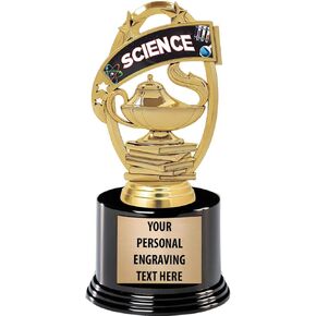 Crown Awards Science Trophies with Custom Engraving, 7.25" Personalized Kids Science Award Trophy On Deluxe Round Base Prime