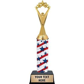 Crown Awards Patriotic Star Trophies - 11" Red, White and Blue American Flag Trophy with Customized Text Prime