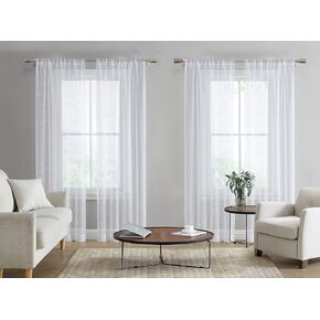 Laura Ashley Lehman 4 Panel Sheer Curtains with Rod Pocket, Each Panel Measures 38" W x 96" L, White