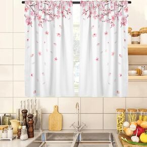 Pink and White Window Curtain Floral Flower Cherry Blossom Japanese Sakura Branches Garden Art Girls 52" W x 84" L Curtains for Bedroom Living Room 2 Panels Rod Pocket Drapes