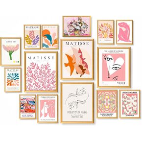 dazongweihan 15 PCS Pink Flower Wall Art Prints,Abstract Matisse Wall Art Aesthetic,Colorful Exhibition Posters Wall Art Flower,Famous Artist Painting Pictures, Funky Eclectic Gallery Wall Art Prints