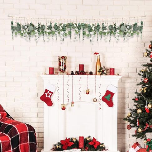 70 بوصة ديكور جدار الأوكالبتوس المعلق بوهو جارلاند نباتات معلقة وهمية ديكور جدار نباتات خضراء متينة ونباتات معلقة فاينز مناسبة لغرفة النوم وغرفة الطعام والحديقة وديكور الحضانة in Kuwait