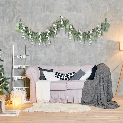 70 بوصة ديكور جدار الأوكالبتوس المعلق بوهو جارلاند نباتات معلقة وهمية ديكور جدار نباتات خضراء متينة ونباتات معلقة فاينز مناسبة لغرفة النوم وغرفة الطعام والحديقة وديكور الحضانة in Kuwait