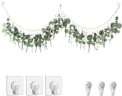 70 بوصة ديكور جدار الأوكالبتوس المعلق بوهو جارلاند نباتات معلقة وهمية ديكور جدار نباتات خضراء متينة ونباتات معلقة فاينز مناسبة لغرفة النوم وغرفة الطعام والحديقة وديكور الحضانة in Kuwait