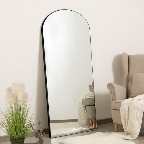 NeuType Arched Full Length Mirror, 59"x20" Wall Mirror, Wooden Thin Frame, Hanging or Leaning Against Wall, Oversized Large Bedroom Mirror, Floor Mirror, Dressing Mirror, Black in Saudi Arabia