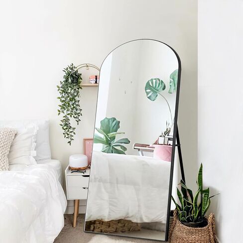 NeuType Arched Full Length Mirror, 59"x20" Wall Mirror, Wooden Thin Frame, Hanging or Leaning Against Wall, Oversized Large Bedroom Mirror, Floor Mirror, Dressing Mirror, Black in Saudi Arabia