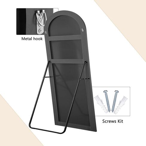 NeuType Arched Full Length Mirror, 59"x20" Wall Mirror, Wooden Thin Frame, Hanging or Leaning Against Wall, Oversized Large Bedroom Mirror, Floor Mirror, Dressing Mirror, Black in Saudi Arabia