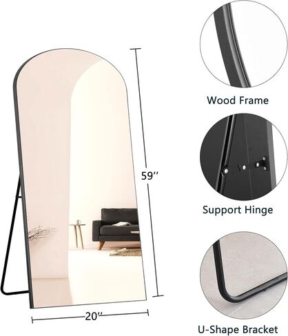 NeuType Arched Full Length Mirror, 59"x20" Wall Mirror, Wooden Thin Frame, Hanging or Leaning Against Wall, Oversized Large Bedroom Mirror, Floor Mirror, Dressing Mirror, Black in Saudi Arabia