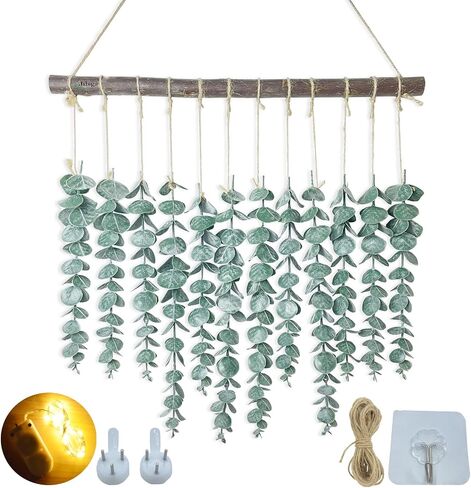 Eucalyptus Wall Hanging Decor - Bathroom Wall Decor Artificial Eucalyptus Greenery - Cute Boho Wall Decor 18.9 inch, Suitable for Living Room, Office, Nursery, Kitchen, Bedroom Wall Decoration in Saudi Arabia