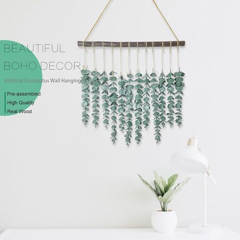 Eucalyptus Wall Hanging Decor - Bathroom Wall Decor Artificial Eucalyptus Greenery - Cute Boho Wall Decor 18.9 inch, Suitable for Living Room, Office, Nursery, Kitchen, Bedroom Wall Decoration in Saudi Arabia