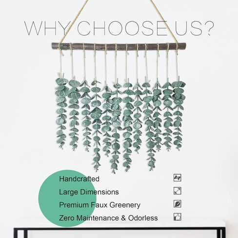Eucalyptus Wall Hanging Decor - Bathroom Wall Decor Artificial Eucalyptus Greenery - Cute Boho Wall Decor 18.9 inch, Suitable for Living Room, Office, Nursery, Kitchen, Bedroom Wall Decoration in Saudi Arabia