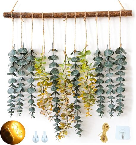 Eucalyptus Wall Hanging Decor - Bathroom Wall Decor Artificial Eucalyptus Greenery - Cute Boho Wall Decor 18.9 inch, Suitable for Living Room, Office, Nursery, Kitchen, Bedroom Wall Decoration in Saudi Arabia