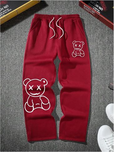 GORGLITTER Men's Graphic Baggy Sweatpants Bear Print Wide Leg Workout Stacked Sweatpants in Kuwait