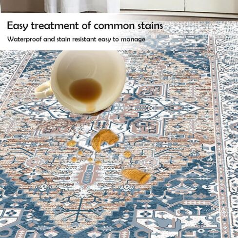 Area Rug 2x3 Washable Non Slip Taupe Rug Doorway Entrance Throw Rugs with Rubber Backing Floral Print Vintage Distressed Door Mat Rug for Bathroom Bedside Living Room Kitchen (C05, 2'x3') in Saudi Arabia