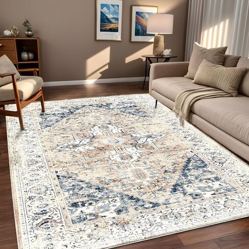 Area Rug 2x3 Washable Non Slip Taupe Rug Doorway Entrance Throw Rugs with Rubber Backing Floral Print Vintage Distressed Door Mat Rug for Bathroom Bedside Living Room Kitchen (C05, 2'x3') in Saudi Arabia