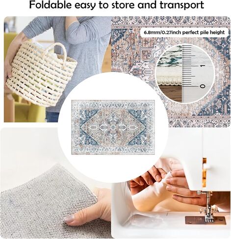 Area Rug 2x3 Washable Non Slip Taupe Rug Doorway Entrance Throw Rugs with Rubber Backing Floral Print Vintage Distressed Door Mat Rug for Bathroom Bedside Living Room Kitchen (C05, 2'x3') in Saudi Arabia