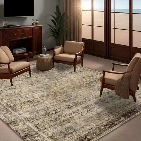 Area Rug 2x3 Washable Non Slip Taupe Rug Doorway Entrance Throw Rugs with Rubber Backing Floral Print Vintage Distressed Door Mat Rug for Bathroom Bedside Living Room Kitchen (C05, 2'x3') in Saudi Arabia