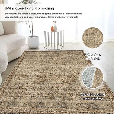 Area Rug 2x3 Washable Non Slip Taupe Rug Doorway Entrance Throw Rugs with Rubber Backing Floral Print Vintage Distressed Door Mat Rug for Bathroom Bedside Living Room Kitchen (C05, 2'x3') in Saudi Arabia