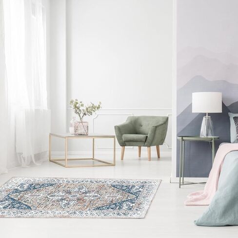Area Rug 2x3 Washable Non Slip Taupe Rug Doorway Entrance Throw Rugs with Rubber Backing Floral Print Vintage Distressed Door Mat Rug for Bathroom Bedside Living Room Kitchen (C05, 2'x3') in Saudi Arabia