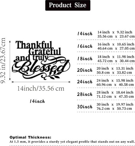 Thankful Grateful Blessed Wall Decor, Blessed Wall Signs Kitchen Decor, Metal Blessed Word Sign, Blessed Wall Signs for Bedroom Living Room Kitchen (Black,12 in) in Saudi Arabia