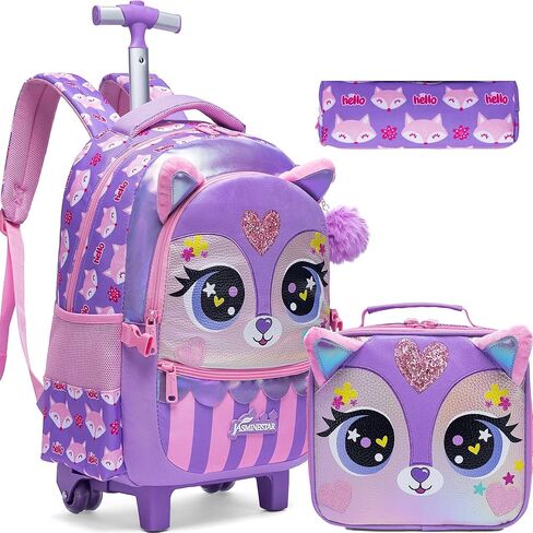 Meetbelify Rolling Backpack for Girls Backpacks with Wheels for Elementary Preschool Students Kids 3 in 1 Travel Luggage Carry on Suitcase with Lunch Box Pencil Case for Girls Age 8-10 in Saudi Arabia