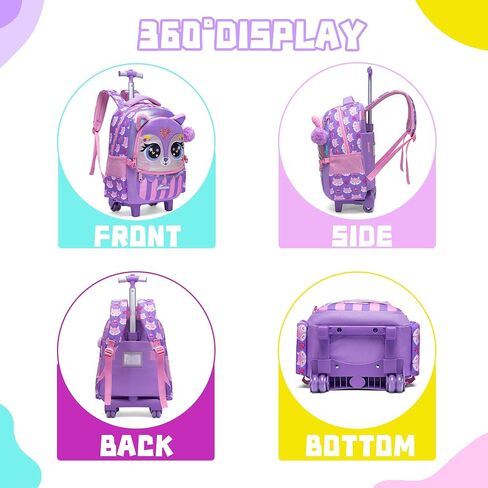 Meetbelify Rolling Backpack for Girls Backpacks with Wheels for Elementary Preschool Students Kids 3 in 1 Travel Luggage Carry on Suitcase with Lunch Box Pencil Case for Girls Age 8-10 in Saudi Arabia