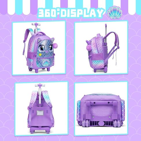 Meetbelify Rolling Backpack for Girls Backpacks with Wheels for Elementary Preschool Students Kids 3 in 1 Travel Luggage Carry on Suitcase with Lunch Box Pencil Case for Girls Age 8-10 in Saudi Arabia