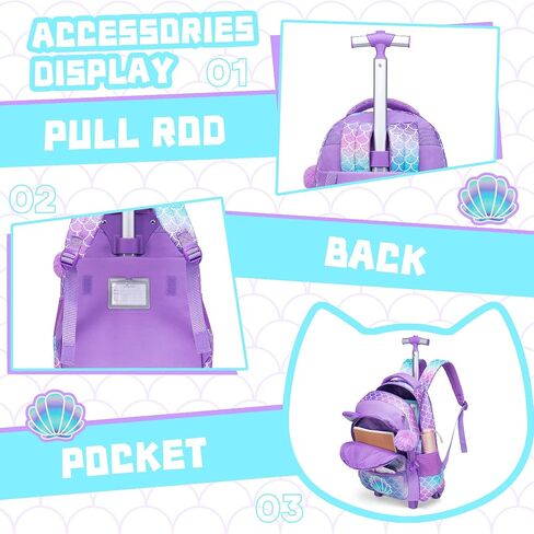 Meetbelify Rolling Backpack for Girls Backpacks with Wheels for Elementary Preschool Students Kids 3 in 1 Travel Luggage Carry on Suitcase with Lunch Box Pencil Case for Girls Age 8-10 in Saudi Arabia
