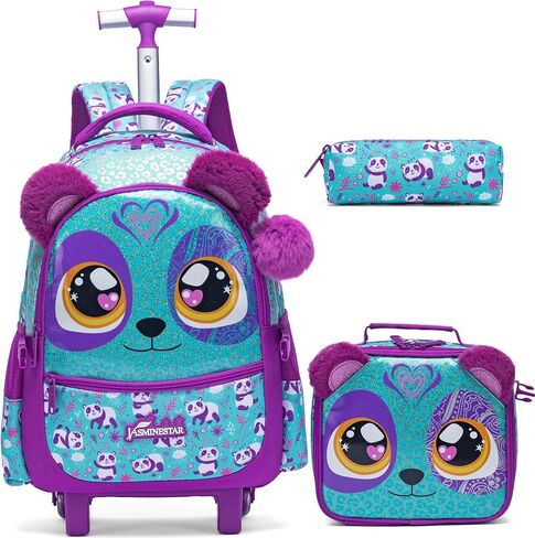 Meetbelify Rolling Backpack for Girls Backpacks with Wheels for Elementary Preschool Students Kids 3 in 1 Travel Luggage Carry on Suitcase with Lunch Box Pencil Case for Girls Age 8-10 in Saudi Arabia