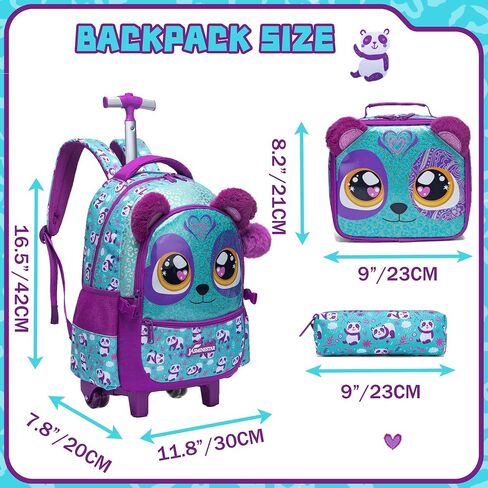 Meetbelify Rolling Backpack for Girls Backpacks with Wheels for Elementary Preschool Students Kids 3 in 1 Travel Luggage Carry on Suitcase with Lunch Box Pencil Case for Girls Age 8-10 in Saudi Arabia