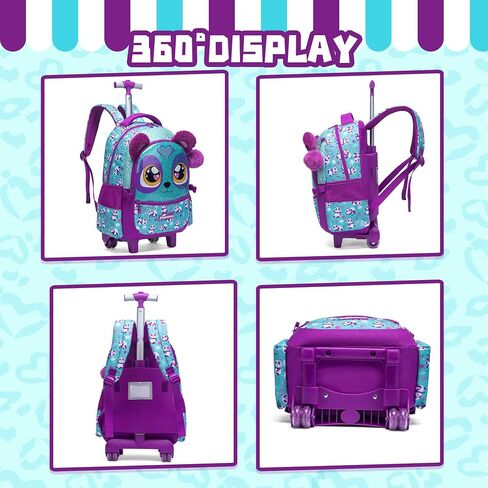 Meetbelify Rolling Backpack for Girls Backpacks with Wheels for Elementary Preschool Students Kids 3 in 1 Travel Luggage Carry on Suitcase with Lunch Box Pencil Case for Girls Age 8-10 in Saudi Arabia