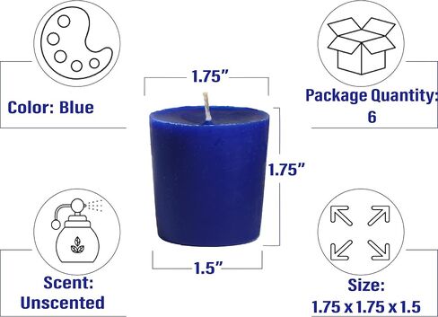 CandleNScent Dark Blue Votive Candles | Unscented - 15 Hour Burn Time - Made in USA (Pack of 6) in Saudi Arabia