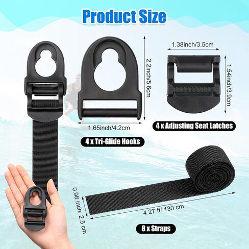 4 Set Kayak Seat Clips Replacement with 8 Straps Kayak Seat Repair Kit Kayak Seat Belt Clips Fit for Emotional Kayak Seat Clip and Hooks Accessories for Sports Outdoor in Saudi Arabia