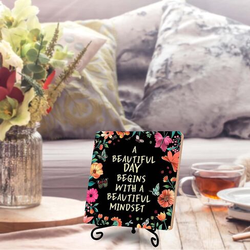 Home Décor Accents, Office Desk Decor, A Beautiful Day Begin With A Beautiful Mindset, Christmas, Birthday Gifts, Wood Plaque with Stand, Gifts for Family, Lover, Friends, Colleague, BFF, etc. (014) in Saudi Arabia