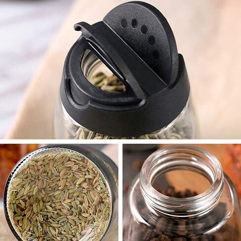Glass Spice Jars, Double Lids Seasoning Shakers Glass Bottles Spice Shakers Sifter Barbecue Salt & Pepper Shaker Container (4PCS） in Saudi Arabia