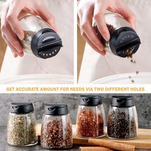 Glass Spice Jars, Double Lids Seasoning Shakers Glass Bottles Spice Shakers Sifter Barbecue Salt & Pepper Shaker Container (4PCS） in Saudi Arabia