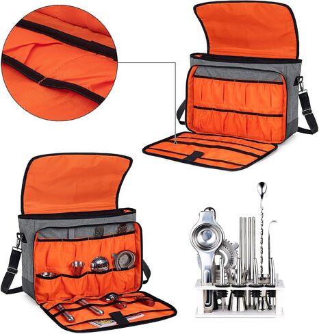 CURMIO Bartender Bag, Travel Bag for Bar Tools Set, Bartender Kits Storage with Padded Compartments for Wine Bottles, For Home Indoor Outdoor Patio Party, Black (Bag ONLY) in Saudi Arabia