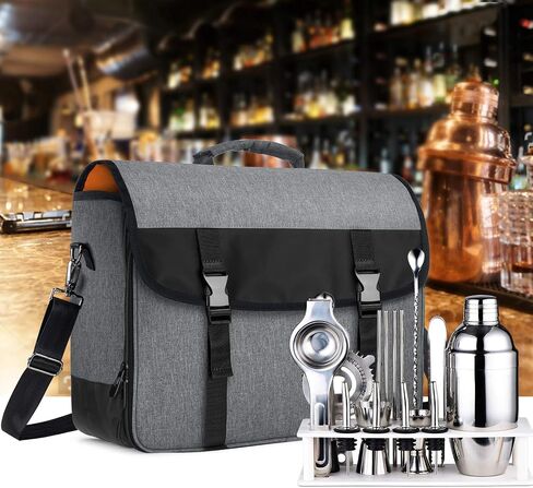 CURMIO Bartender Bag, Travel Bag for Bar Tools Set, Bartender Kits Storage with Padded Compartments for Wine Bottles, For Home Indoor Outdoor Patio Party, Black (Bag ONLY) in Saudi Arabia