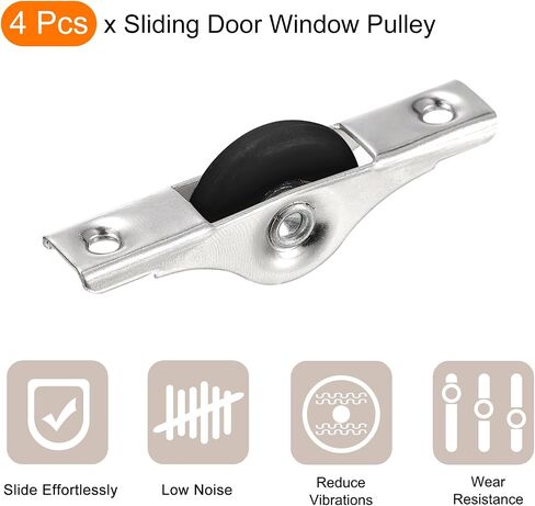 uxcell 30mm Sliding Door Nylon Pulley Window Wheels for Furniture Screen Door Wardrobe Cupboard Closet with Screws, 4Pcs, Black Silver Tone in Saudi Arabia