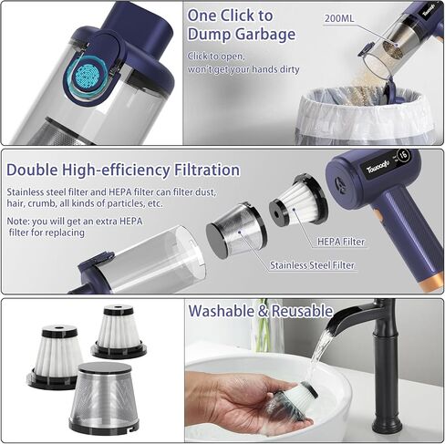 Handheld Car Vacuum Cleaner - 16000PA Car Vacuum Portable Cordless, High Power Suction 4 in 1 Mini Vacuum Cleaner & Air Duster with 2 Gear and LED Display for Car, Home, Office, Pet in Saudi Arabia