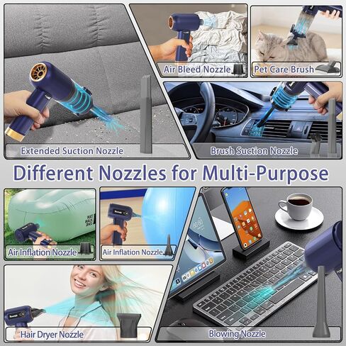 Handheld Car Vacuum Cleaner - 16000PA Car Vacuum Portable Cordless, High Power Suction 4 in 1 Mini Vacuum Cleaner & Air Duster with 2 Gear and LED Display for Car, Home, Office, Pet in Saudi Arabia