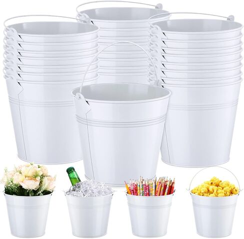 Rtteri 24 Pcs Metal Bucket, Small Metal Bucket, Party Favor Buckets with Handle, 6 x 5 Inch Ice Bucket for Kids, Flower Pot Plant Basket, Mini Toy Containers for Crafts Candy (Red) in Kuwait