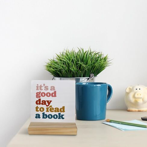 لافتة مكتب لمحبي الكتب - ديكور مكتبة الفصل الدراسي بوهو قوس قزح، إنه يوم جيد لقراءة كتاب خشبي لافتة 4x4، لافتات مكتب ديكور غرفة القراءة، هدية لمحبي الكتب للأطفال in Kuwait