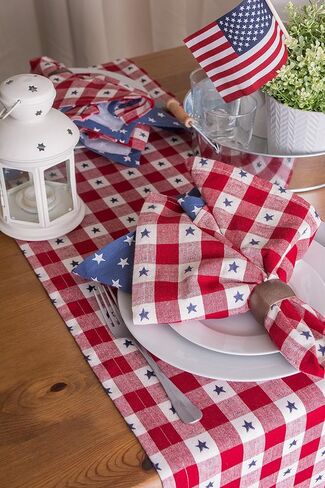 مجموعة DII National 4th of July Stars and Check Summer Tabletop، مفرش طاولة، 14x72، أحمر، أبيض، وأزرق in Saudi Arabia