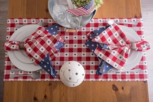 مجموعة DII National 4th of July Stars and Check Summer Tabletop، مفرش طاولة، 14x72، أحمر، أبيض، وأزرق in Saudi Arabia