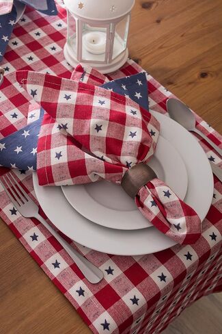 مجموعة DII National 4th of July Stars and Check Summer Tabletop، مفرش طاولة، 14x72، أحمر، أبيض، وأزرق in Saudi Arabia