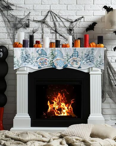 Chritmas Fireplace Mantel Scarf, Christmas Snowman Tree Elk Snowflake Red Plaid Retro Linen Fireplace Scarf Cover Mantle Shelf Top Scarf Runner Fireplace Decoration for Christmas Party, 60x17in in Saudi Arabia