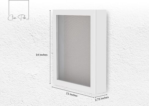 علبة صندوق الظل مقاس 11 × 14 بوصة بإطار صندوق خشبي أبيض - صورة ذاكرة خشبية كبيرة مع زجاج للذكريات والقمصان والتذكارات والصور in Saudi Arabia