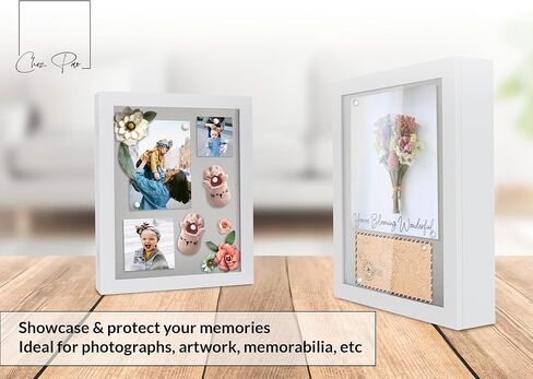 علبة صندوق الظل مقاس 11 × 14 بوصة بإطار صندوق خشبي أبيض - صورة ذاكرة خشبية كبيرة مع زجاج للذكريات والقمصان والتذكارات والصور in Saudi Arabia